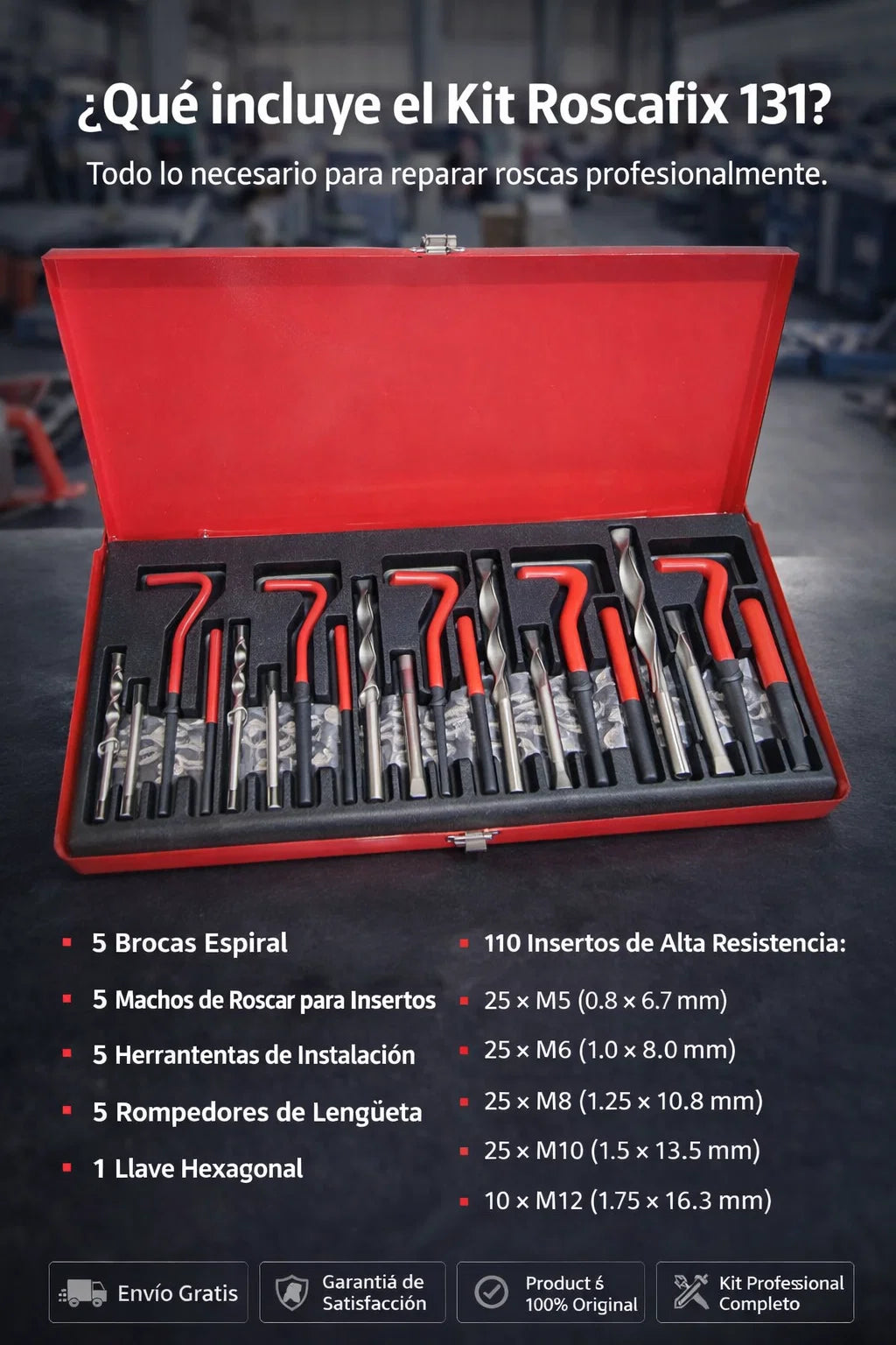 👉 Kit Roscafix 131 Insertos Helicoil para Reparar Roscas